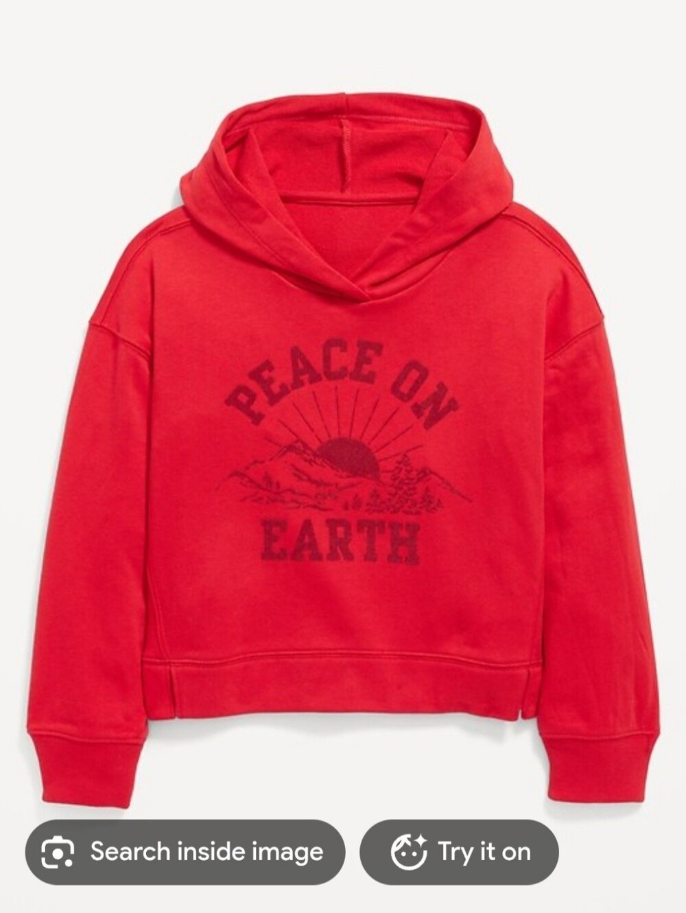 9/8/67. Old Navy Red 'Peace On Earth' Girls Hoodie